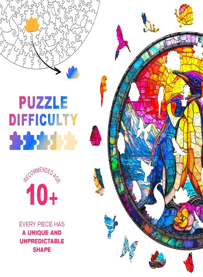 Purdicra Wooden Puzzles for Adults - Colorful Couple Penguins Wooden Jigsaw Puzzle, Unique Animal Shaped Wood Puzzles Adult, Christmas Birthday Gifts for Friends/Family, Home Decor 11.4 * 11.4in 200pcs - Image 5